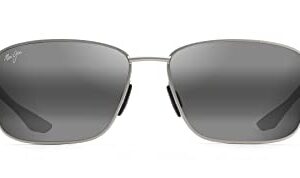 Maui Jim Men's and Women's Kaala Polarized Rectangular Sunglasses, Silver/Neutral Grey, Medium