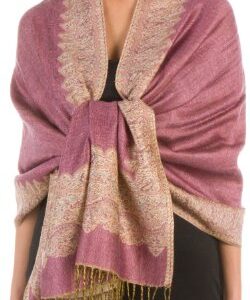 Sakkas Border Pattern Layered Reversible Woven Pashmina Shawl Scarf Wrap Stole - Mauve