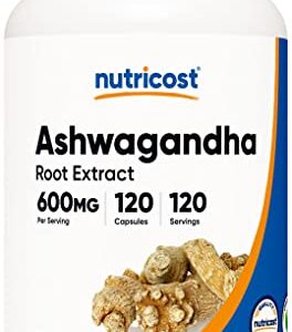 Nutricost Ashwagandha Herbal Supplement 600mg, 120 Capsules - Vegetarian, Non-GMO, Gluten Free, Ashwagandha Root