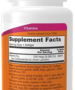 NOW Supplements, Vitamin D-3 5,000 IU, High Potency, Structural Support*, 240 Softgels - Image 8