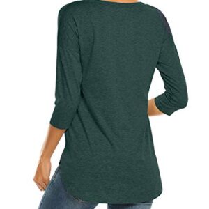 Sherosa Women's Casual 3/4 Sleeve Loose Tunic Tops Scoop Neck T-Shirt (L, Dark Green) - Image 3