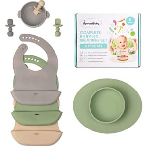 UpwardBaby Led Weaning Supplies - Suction Plates for Baby - Spoons Self Feeding 6 months Suction Bowls Silicone Plates - Toddler Plates Bowls Self Eating - Infant First Stage BLW Utensils 6-12 Months