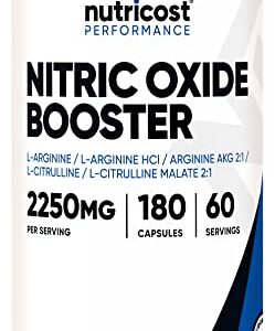 Nutricost Nitric Oxide Booster 750mg, 180 Capsules - 2250mg Per Serving - Gluten Free and Non-GMO