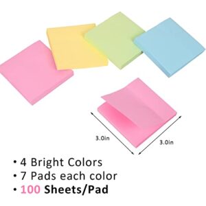 Sticky Notes 3x3 Inches Bulk 28 Pack 2800 Sheets Colored Self-Stick Pads, 100 Sheets/Pad, 4 Bright Colors (Yellow, Green, Pink, Blue) for Office Supplies, School, Home - Image 7