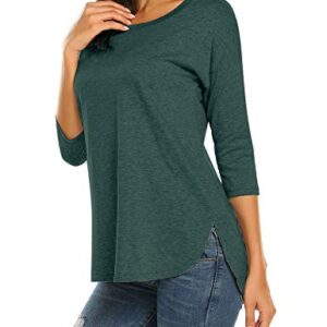 Sherosa Women's Casual 3/4 Sleeve Loose Tunic Tops Scoop Neck T-Shirt (L, Dark Green) - Image 4
