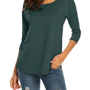 Sherosa Women's Casual 3/4 Sleeve Loose Tunic Tops Scoop Neck T-Shirt (L, Dark Green) - Image 5