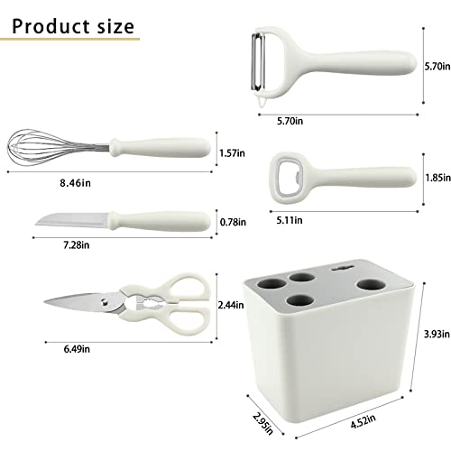 COMUSTER Kitchen Gadgets Set,Kitchen Scissors, Kitchen Utensils Set with Holder, Paring Knife,Whisk,Bottle Opener,Peeler- Home Kitchen Gadgets(White 6 Pieces set) - Image 7