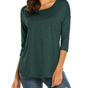 Sherosa Women's Casual 3/4 Sleeve Loose Tunic Tops Scoop Neck T-Shirt (L, Dark Green) - Image 6