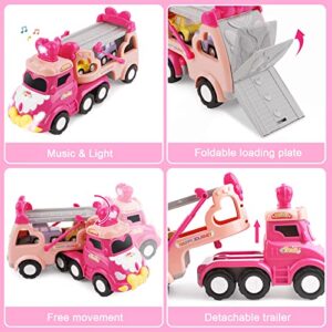 Toys for 1 2 3 Year Old Girl,5 in 1 Toddler Girl Toys,Carrier Truck Car Toys for 3 4 5 6 Year Old Toddler Girl with Music & Light,Pink Car Toys for 1 2 3 4 Year Old Girl,Toys for Girls Birthday Gifts… - Image 4