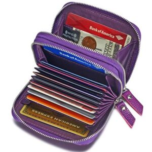 KALMORE Women's Leather RFID Secured Spacious Cute Card Wallet Small Purse, Purple, Two Zippers - Image 6