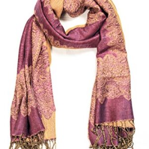 Sakkas Border Pattern Layered Reversible Woven Pashmina Shawl Scarf Wrap Stole - Mauve - Image 5