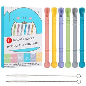 Meartchy 6 Pack Hollow Teether Tubes, Teething Toys for Baby Infants 0-6 Months , Silicone Chew Straw Toy for Babies 6-12 Months