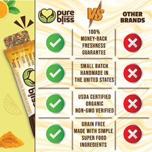 Organic Real Food Bars (Turmeric Lemon Orange) Grain Free - Paleo Friendly - Non-GMO, Gluten Free, Vegan, Nutrition Bars, Super Food Energy Bars, Ayurvedic & Adaptogen Herb Blend, Healthy Snack, Breakfast Bars, Dairy Free, Soy Free, Pure Bliss Organics (1 - Image 4
