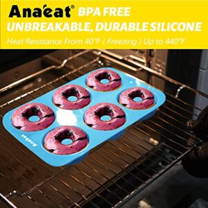 Anaeat 3 Pack Donut Pan Silicone Baking Mold, Just Pop Out! Non-Stick Doughnuts Baking Pans BPA Free for 6 Full-Size Donuts, Muffin, Cake Biscuit Bagels - Oven & Dishwasher Safe (Multicolor) - Image 6