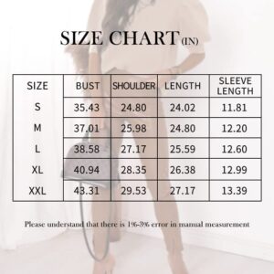 Women's Puff Short Sleeve Sweater Tops 2023 Spring Summer Trendy Crew/Square/V Neck Casual T Shirts Blouses A-Beige - Image 2