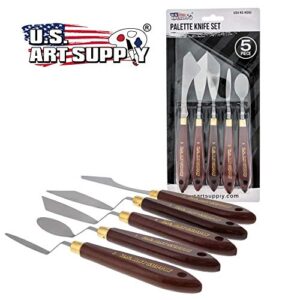 U.S. Art Supply 5-Piece Artist Stainless Steel Palette Knife Set - Wood Hande Flexible Spatula Painting Knives for Color Mixing Spreading, Applying Oil, Acrylic, Epoxy, Pouring Paint on Canvases, Cake - Image 3