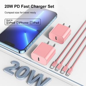 iPhone 14 13 12 Fast Charger 6ft(Pink), [MFi Certified] 2Pack Wall Charger Plug with 6ft USB C to Lightning Cable, iPhone Charger Fast Charging Power Adapter Block for iPhone14 13 12 Pro max,iPad - Image 2