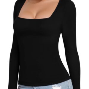 MANGOPOP Womens Long Sleeve Square Neck T Shirts Tops Tees - Image 4
