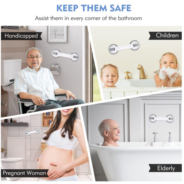 Shower Handle 12 inch Grab Bars for Bathtubs and Showers, Strong Hold Suction Cup Handle, Safety Bars for Shower Chair Bench, Bathroom Grab Bar for Seniors, Elderly, Handicap (2 Pack) - Image 5