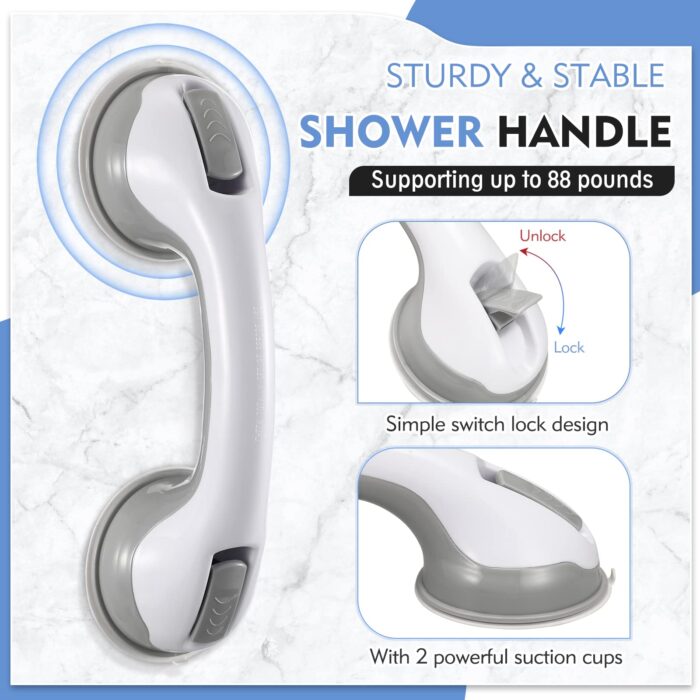 Shower Handle 12 inch Grab Bars for Bathtubs and Showers, Strong Hold Suction Cup Handle, Safety Bars for Shower Chair Bench, Bathroom Grab Bar for Seniors, Elderly, Handicap (2 Pack) - Image 9