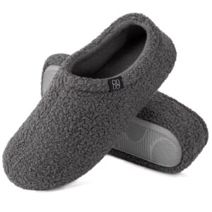 HomeTop Women's Fuzzy Curly Fur Memory Foam Loafer Slippers Bedroom House Shoes with Polar Fleece Lining (5-6 US,Dark Grey)