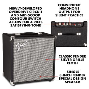 Fender Rumble 25 V3 Bass Amp for Bass Guitar, Bass Combo, 25 Watts, with 2-Year Warranty 8 Inch Speaker, with Overdrive Circuit and Mid-Scoop Contour Switch - Image 7